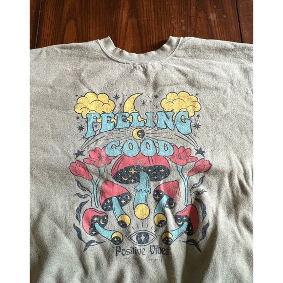 Positive Vibes Green Mushroom Themed Feeling Good Crew neck Sweatshirt Large - Picture 3 of 9